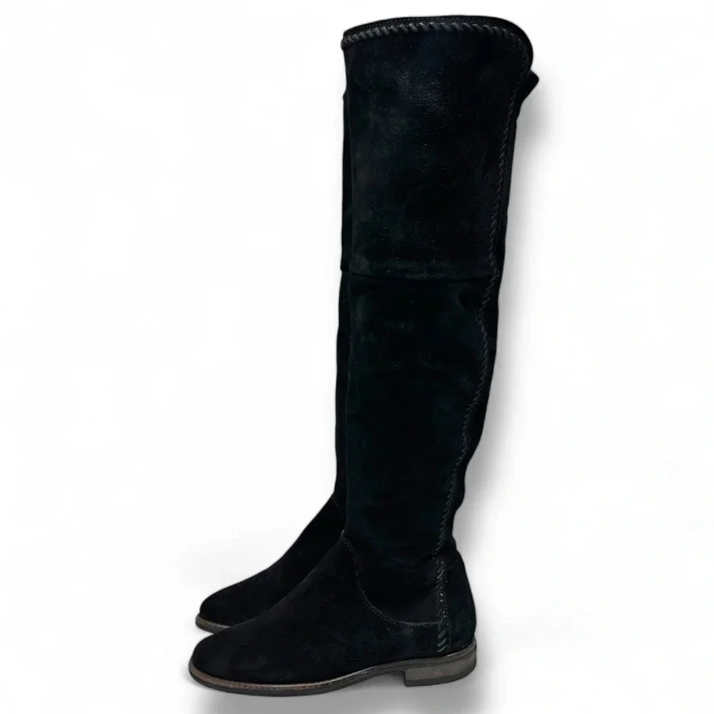 Miz Mooz Black Suede Over The Knee Side Zip Slip On Flat Boots Size 36